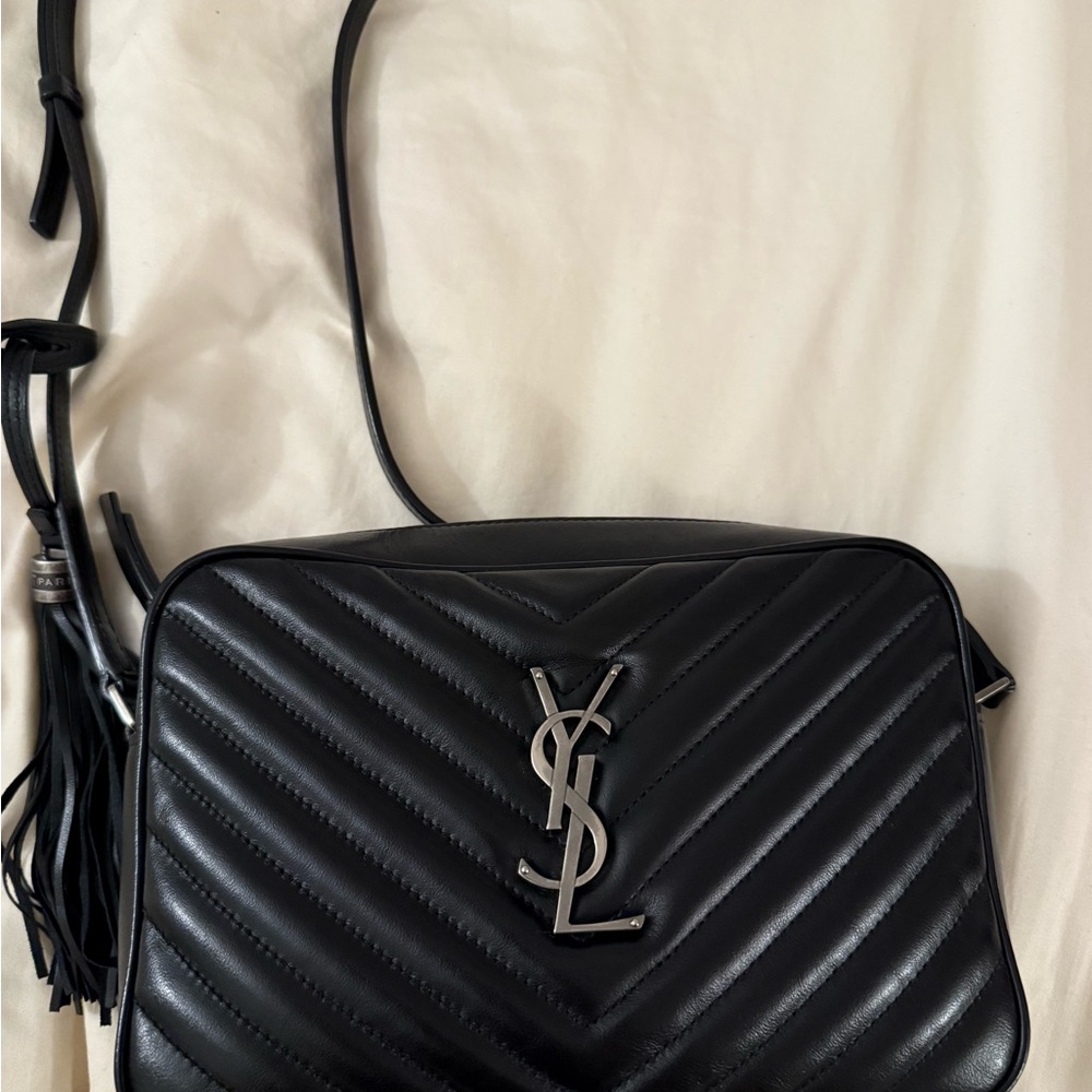 Yves Saint Laurent Black Chevron Crossbody Lou Camera Bag